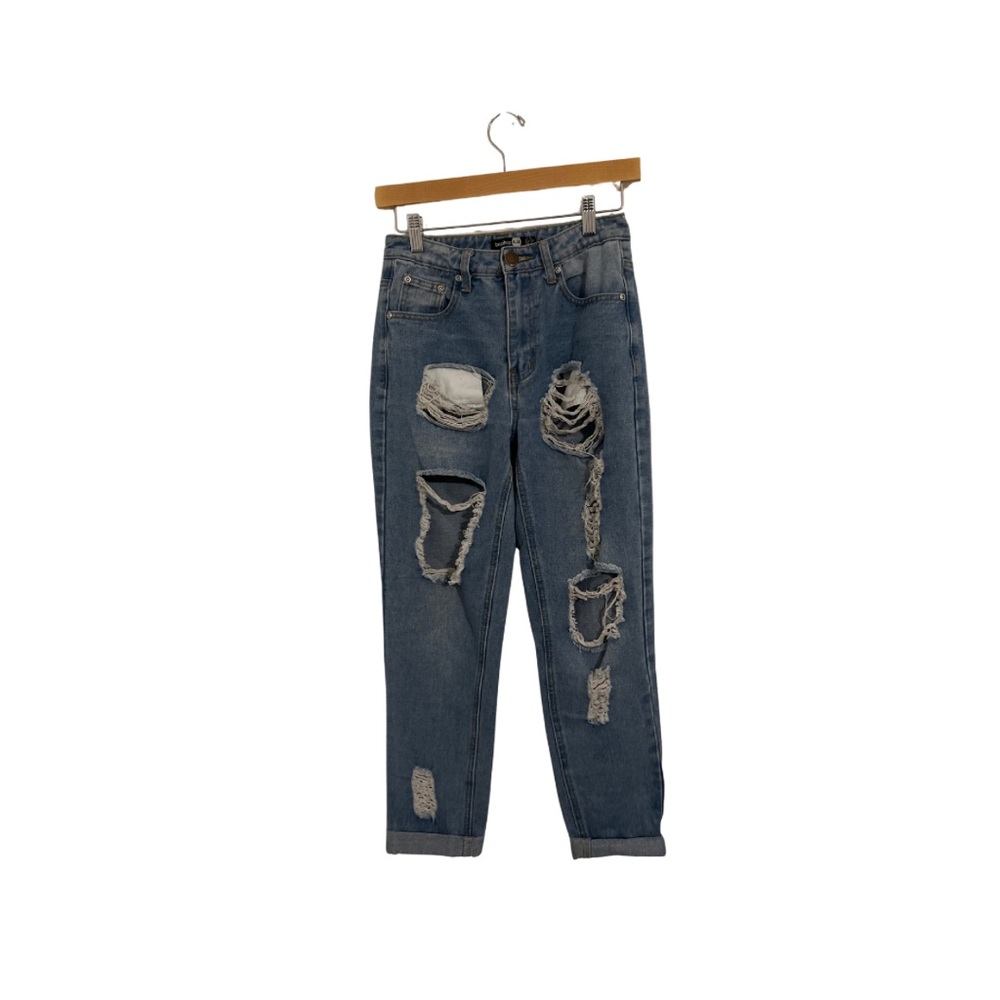 Boohoo Ripped Blue Boyfriend Jeans
